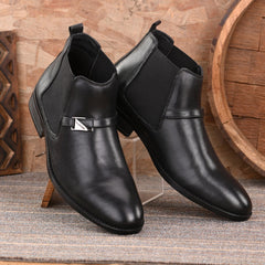 Men Premium Leather Black Formal Chelsea Ankle Boot (Insta-95A)