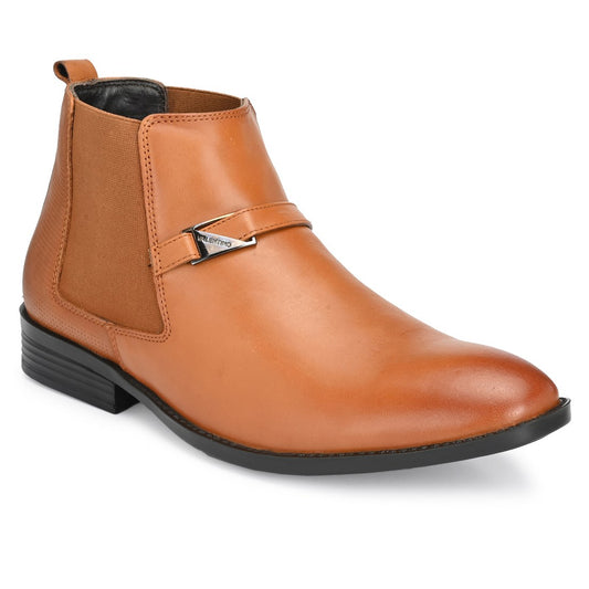 Men Premium Leather Teak/Tan Formal Chelsea Ankle Boot (Insta-95A)