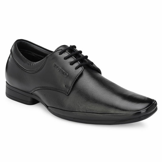 Men Premium Leather Black Lace-Up Formal Derby Shoes (Stanley-70)