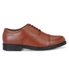 Men Premium Leather Police Uniform Oxford Derby Shoes with TPR Sole and Cushioned Insole (Uniform-61-Tan)