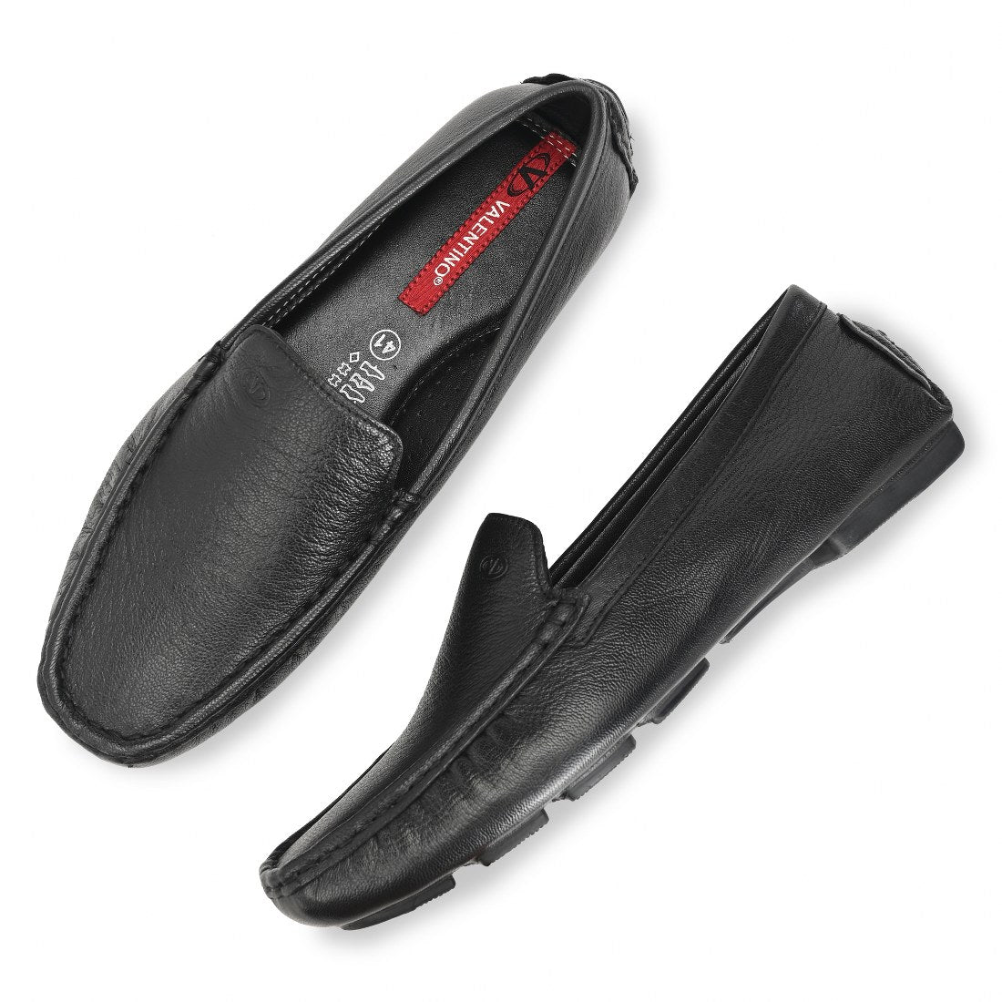 Men Premium Leather Black Casual Slip On Driving Loafers (Romson-05-Black)