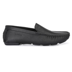 Men Premium Leather Black Casual Slip On Driving Loafers (Romson-05-Black)