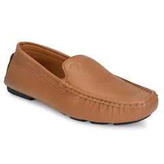 Men Premium Leather Tan Casual Slip On Driving Loafers (Romson-05-Tan)