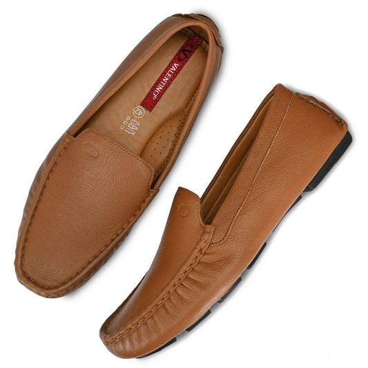 Men Premium Leather Tan Casual Slip On Driving Loafers (Romson-05-Tan)