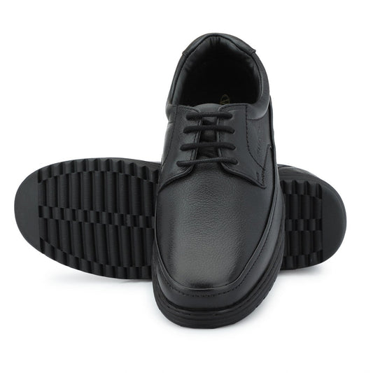 Men Premium Leather Black Formal Derby Shoes (Fit-51)