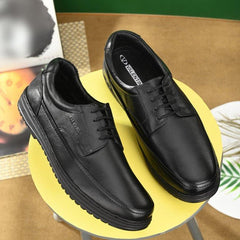 Men Premium Leather Black Formal Derby Shoes (Fit-51)