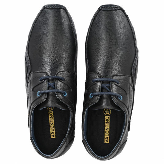 Men Premium Leather Black Casual Derby Shoes (Entero-56)