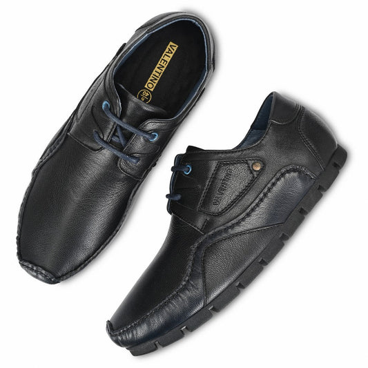 Men Premium Leather Black Casual Derby Shoes (Entero-56)