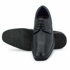 Men Premium Leather Black Lace Up Formal Derby Shoes (Port-52-Black)