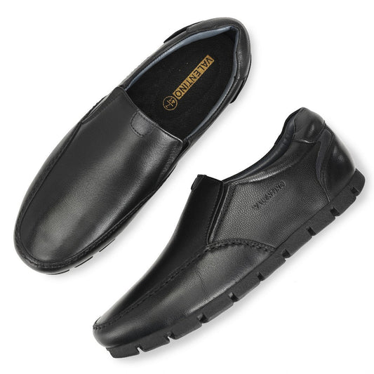 ENTERO-06 MEN LEATHER BLACK CASUAL SLIP ON MOCCASSINS