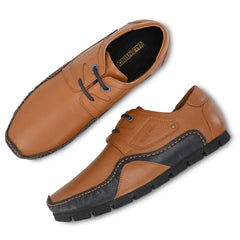 Men Premium Leather Tan Casual Derby Shoes (Entero-56)