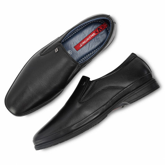 Genuine Leather Black Slip-On Formal Shoes for Men (Port-02-Black)