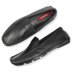 Men Premium Leather Black Casual Slip On Driving Loafers (Romson-06-Black)