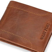 West Port Men's Genuine Leather Wallet – Classic Design with Ample Storage (M-WT-ISC-11-COGNAC-MEDIUM)