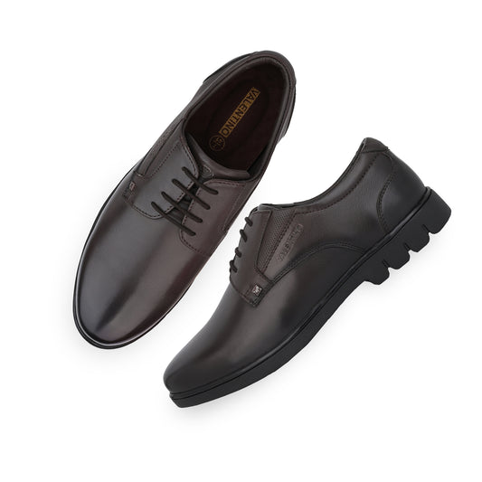 Men Premium Leather Brown Lace-Up Formal Derby Shoes (Pluto-55)