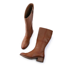 Women Premium Leather Zipper Boots (W-HALLE-97 - TAN)