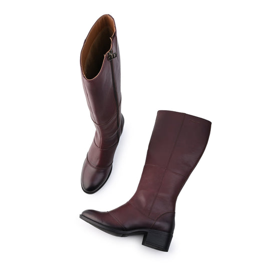 Women Premium Leather Zipper Boots (W-HALLE-97-BORDO)