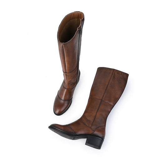 Women Premium Leather Zipper Boots (W-HALLE-97-BRUSHOFF)