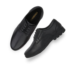 Men Premium Leather Black Lace-Up Formal Derby Shoes (Pluto-55)