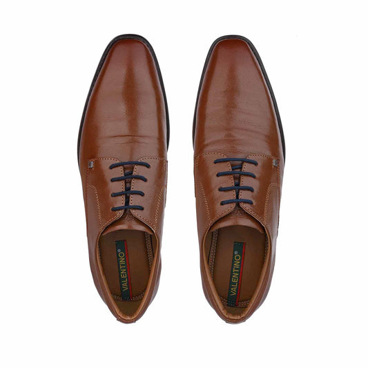 Men Premium Leather Tan Lace-Up Formal Derby Shoes (Giness-63)