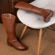 Women Premium Leather Zipper Boots (W-DreamGirl-97-Tan)