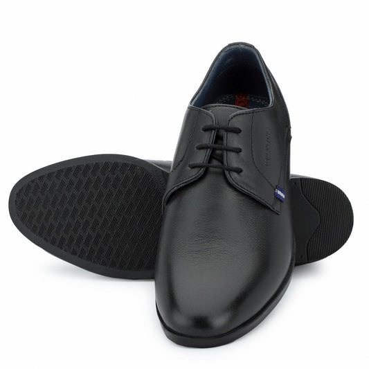 Men Premium Leather Black Lace-Up Formal Derby Shoes (Juniper-50)