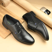 Men Premium Leather Black Lace-Up Formal Derby Shoes (Fortuner-50-Black)