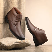 Men Premium Leather Brown Lace-Up Ankle Boots (NewTop-94-Brown)
