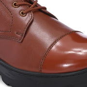 Men Premium Leather Police Lace-Up Ankle Boots with Side Zipper | Fully Stitched Sole for Durability & Comfort (V-Trainer-75-Tan)