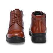 Men Premium Leather Police Lace-Up Ankle Boots with Side Zipper | Fully Stitched Sole for Durability & Comfort (V-Trainer-75-Tan)