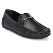 Men Premium Leather Black Slip on Loafer (Prado-13-Black)