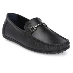 Men Premium Leather Black Slip on Loafer (Globus-13)