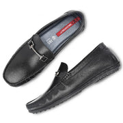 Men Premium Leather Black Slip on Loafer (Prado-13-Black)