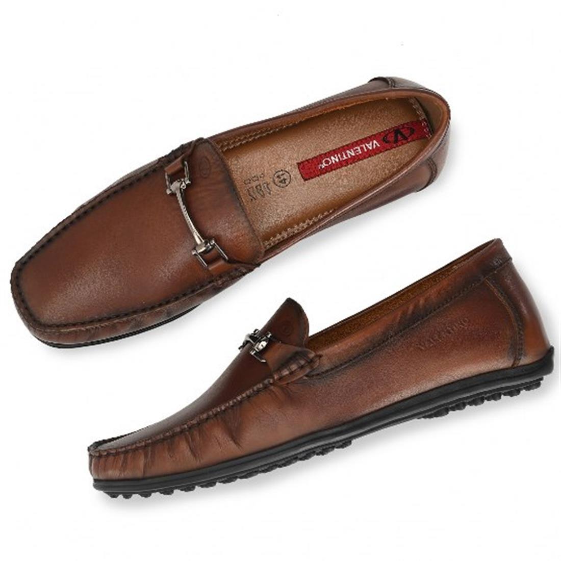 Men Premium Leather Light Brown Slip on Loafer (Globus-13)