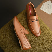 Men Premium Leather Tan Slip On Shoes (FreeWalk-21-Tan)