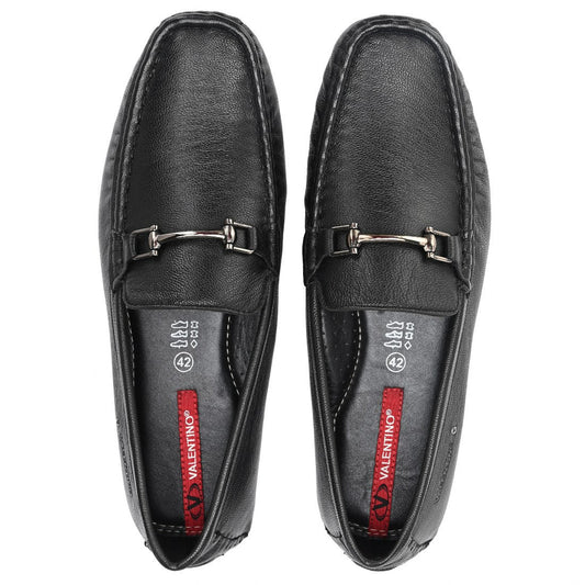 Men Premium Leather Black Casual Slip On Driving Loafers (Romson-27-Black)