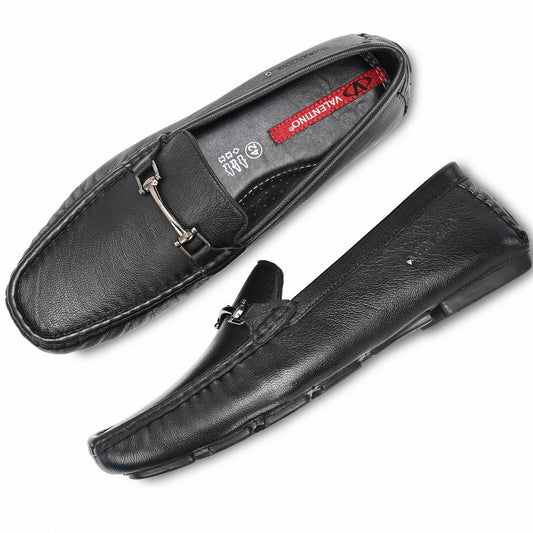 Men Premium Leather Black Casual Slip On Driving Loafers (Romson-27-Black)