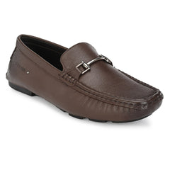 Men Premium Leather Brown Casual Slip On Driving Loafers (Romson-27-Brown-Mocca)