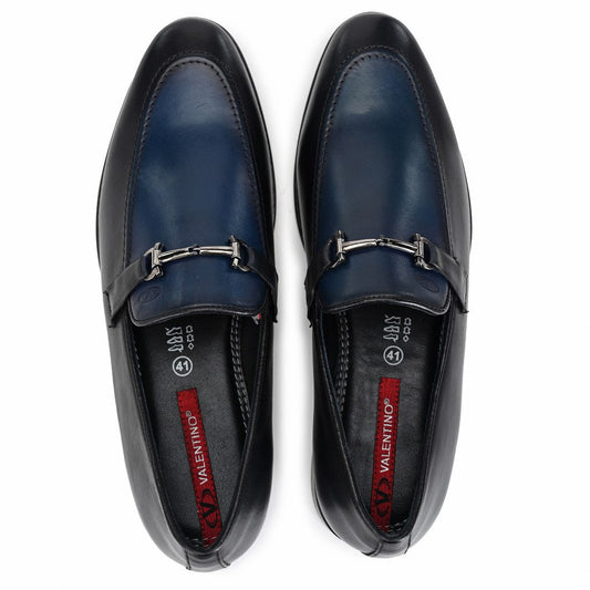 Men Premium Leather Blue Slip-On Formal Shoes (Fact-23)