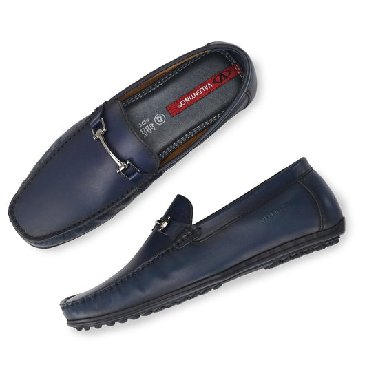 Men Premium Leather Blue Slip on Loafer (Globus-13)