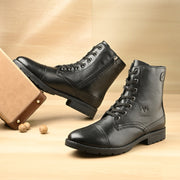 Men Premium Leather Hi Ankle Zipper Boot (V-Rockstar-99-Black)