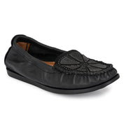 Women Premium Leather Black Flexible Slip On Loafer (W-Flexy-02-Black)