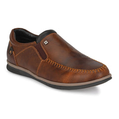 Men Premium Leather Tan Slip On Casual Shoe (Danial-01-TanWood)