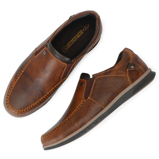 DANIAL-01 MEN LEATHER TAN-WOOD CASUAL SLIP ON MOCCASSINS