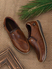 Men Premium Leather Tan Slip On Casual Shoe (Danial-01-TanWood)