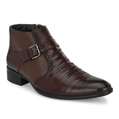 Men Premium Leather Brown Formal Ankle Zipper Boot (Indus-75-Brown)