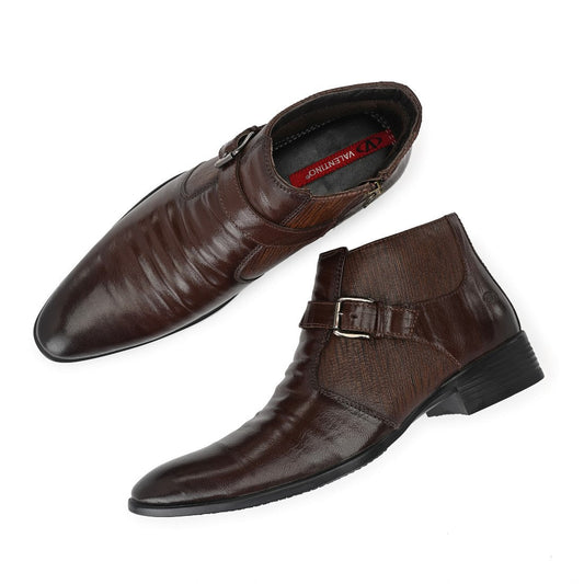 INDUS-75 MEN LEATHER BROWN FORMAL BOOT ANKLE ZIPPER