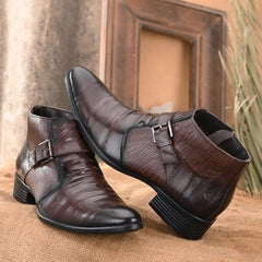 Men Premium Leather Brown Formal Ankle Zipper Boot (Indus-75-Brown)