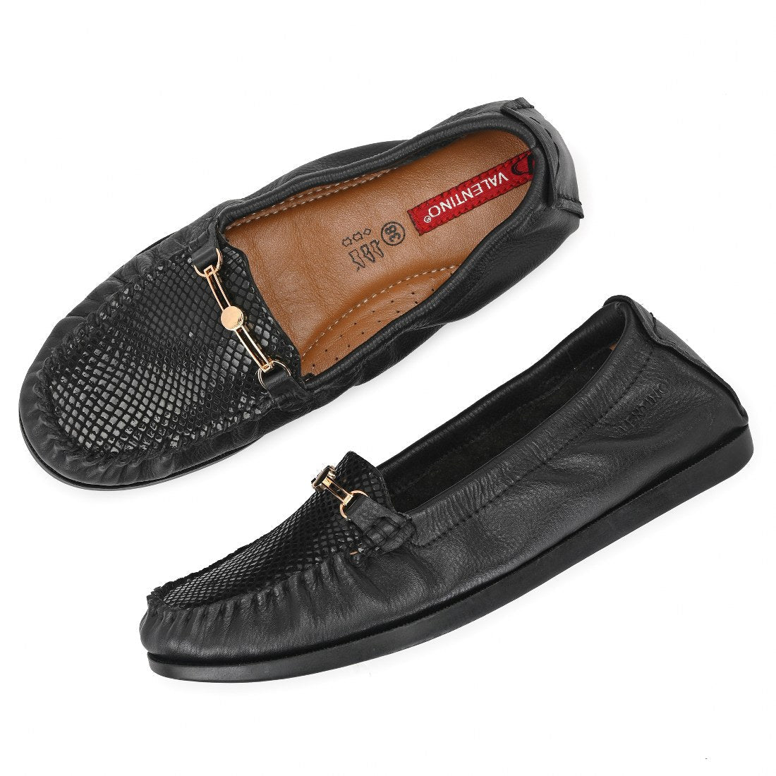 Women Premium Leather Black Formal Slip On Flexible Loafer (W-Jenia-12-Black)