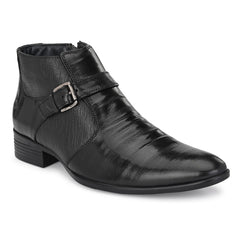 Men Premium Leather Black Formal Ankle Zipper Boot (Indus-75-Black)